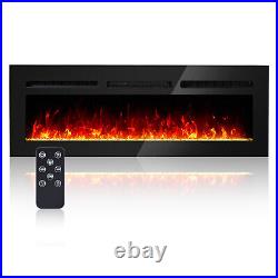 60 1500W Wall Mount/Recessed Electric Fireplace Heater withRemote Timer LED Flame