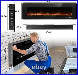 60'' Electric Fireplace Insert Electric Heater Wall Mounted Fireplace 1500W