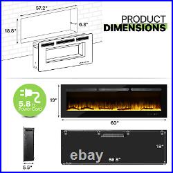 60 Electric Fireplace Insert Space Heater Realistic Wood Burning Flame withRemote