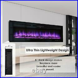 60''Electric Fireplace Insert Wall Mounted Electric Heater Touch Screen 1500W US