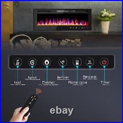 60 Electric Fireplace LED Thin Insert Heater Flame Remote Control Wall Mounted
