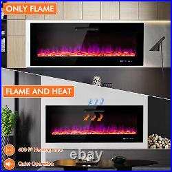 60 Electric Fireplace Recessed Wall Mounted Heater With Decorative Crystal & Log