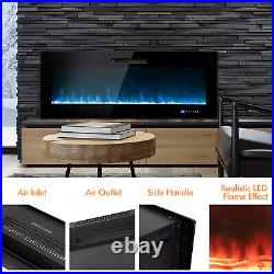 60 Electric Fireplace Recessed Wall Mounted Heater With Decorative Crystal & Log