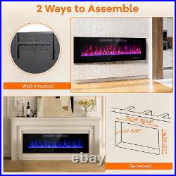 60 Inches Ultra-Thin Electric Fireplace Wall-Mounted & Recessed Fireplace Heater