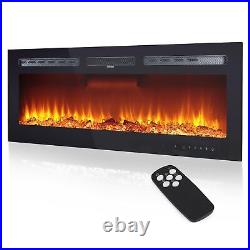 60 Recessed Electric Fireplace 1500W Wall Mounted Fireplace Heater Timer Home