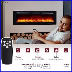 60 Recessed Electric Fireplace 1500W Wall Mounted Fireplace Heater Timer Home