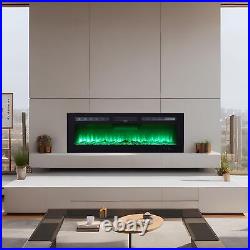 60 Recessed Electric Fireplace 1500W Wall Mounted Fireplace Heater Timer Home