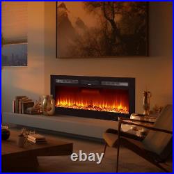 60 Recessed Electric Fireplace 1500W Wall Mounted Fireplace Heater Timer Home