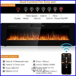 60 Recessed Ultra Thin Electric Fireplace Heater Remote & Multi Color Flame