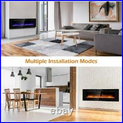 60 Recessed Ultra Thin Electric Fireplace Heater Remote & Multi Color Flame