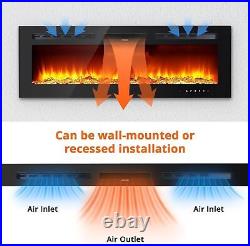 60 inch Electric Fireplace Recessed Wall-Mounted Fireplace Heater Timer withRemote