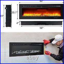 60 inch Electric Fireplace Recessed Wall-Mounted Fireplace Heater Timer withRemote