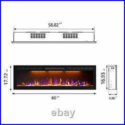 60 inch Fireplace Recessed, Insert and Wall Mounted Slim Electric 60 Inches