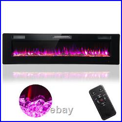 68 Ultra-Thin Electric Fireplace Recessed Wall Mounted WithCrystal Log Decoration