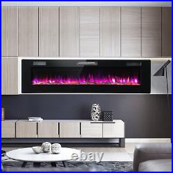 68 Ultra-Thin Electric Fireplace Recessed Wall Mounted WithCrystal Log Decoration