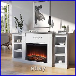 70 Entertainment Console Storage Wood with 28 Electric Fireplace, White