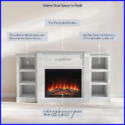 70 Entertainment Console Storage Wood with 28 Electric Fireplace, White