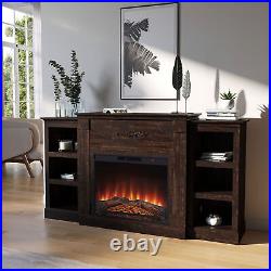 70 Entertainment Console Storage Wood with 28 Electric Fireplace, Wood