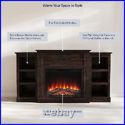 70 Entertainment Console Storage Wood with 28 Electric Fireplace, Wood
