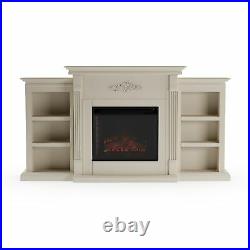 70 Off-White Wood Electric Fireplace Heater Insert Media Entertainment TV Stand