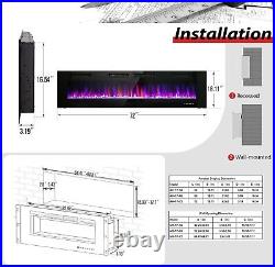 72 Ultra-Thin Electric Fireplace Wall-Mounted & Recessed Fireplace Heater