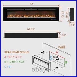 72 inches Electric Fireplace Inserts, Recessed and Wall Mounted Fireplace Hea