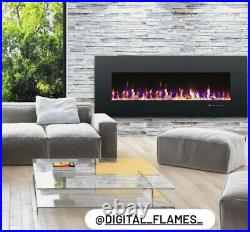 82 Inch Led Digital Flames Modern Black Insert Wall Mounted Electric Fire 2022