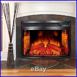 AKDY 25-Inch Black Remote Control Electric Curved Glass Fireplace Insert Heater