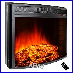 AKDY 28 Black Electric Firebox Fireplace Heater Insert Curve Glass Panel WithRem