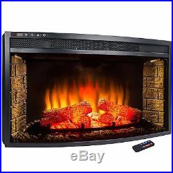 AKDY 33-Inch Black Remote Control Electric Curved Glass Fireplace Insert Heater