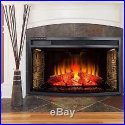 AKDY 33-Inch Black Remote Control Electric Curved Glass Fireplace Insert Heater