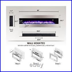 AMERLIFE 60 Wall Mount Electric Fireplace with Remote Control, Floating Fire