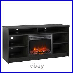 Ameriwood Home Hendrix 55 TV Stand with Electric Fireplace Insert in Black Oak