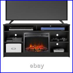 Ameriwood Home Hendrix 55 TV Stand with Electric Fireplace Insert in Black Oak