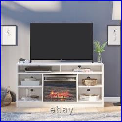 Ameriwood Home Hendrix 55 TV Stand with Electric Fireplace Insert in Ivory Oak