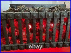 Antique Vintage Cast Iron Electric Fireplace Insert Red Light Bulbs Glass Coal
