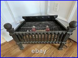 Antique Vintage Cast Iron Electric Fireplace Insert Red Light Bulbs Glass Coal