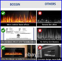 BOSSIN 36 Inch Ultra-Thin Silence Linear Electric Fireplace Inserts, Recessed Wa