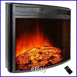 Black Electric Firebox Fireplace Heater Insert Curve Glass Panel Remote Standing