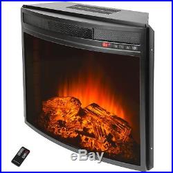 Black Electric Firebox Fireplace Heater Insert Curve Glass Panel Remote Standing