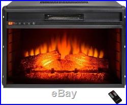 Black Freestanding Electric Fireplace Insert Heater 23 in Tempered Glass Remote