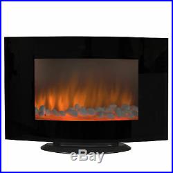 Black Wall Mount Insert or Free Standing Electric Fireplace Heater Glass Panel