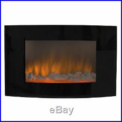 Black Wall Mount Insert or Free Standing Electric Fireplace Heater Glass Panel