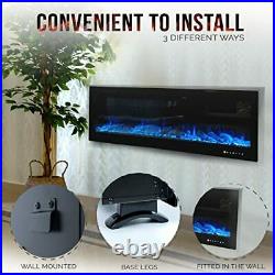 Chic&Cozy Electric Fireplace Insert 60 Wall Mounted Recessed Or Base Legs