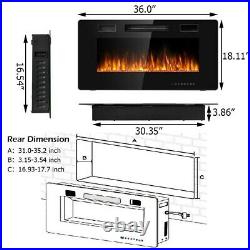Contemporary Electric Fireplace Wall Mounted Heater Multicolor Flame Remote 36