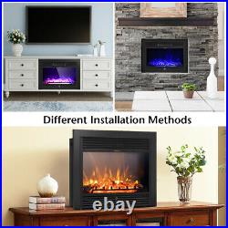 Costway 28.5 Electric Fireplace Embedded Insert Heater Glass Log Flame Remote