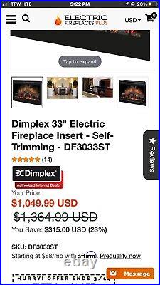 Dimplex 33 electric fireplace insert self trimming