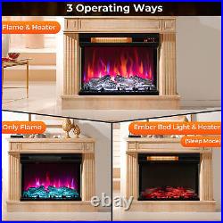 Electric 23 3-Sided Fireplace Insert Heater 1500W withThermostat & Remote Control