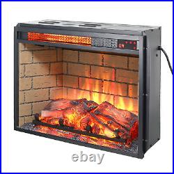 Electric 23 Fireplace Insert Heater Log Flame Effect with Remote Control 1500W