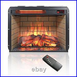 Electric 23 Fireplace Insert Heater Log Flame Effect with Remote Control 1500W